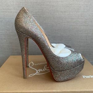 Christian Louboutin 35.5 Lady Peep glitter heels